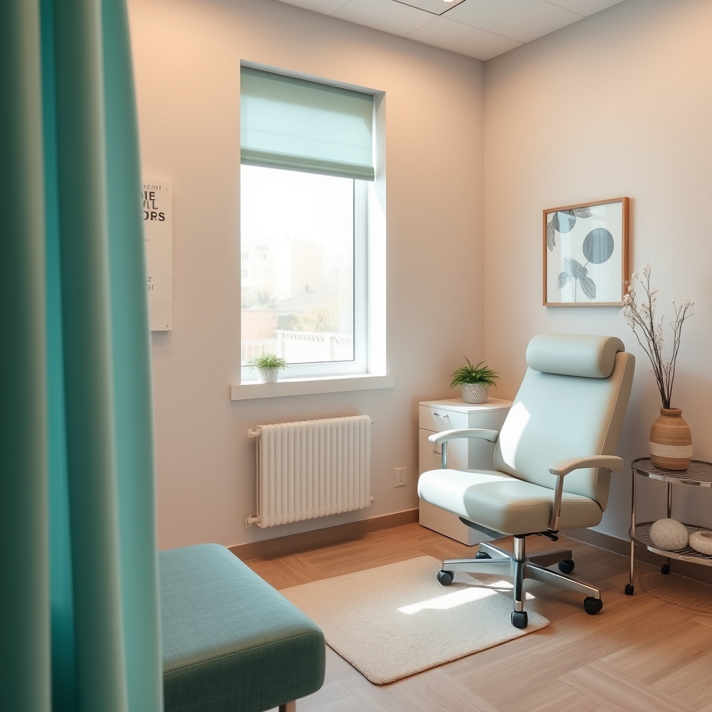 Calm women's health wellness exam room